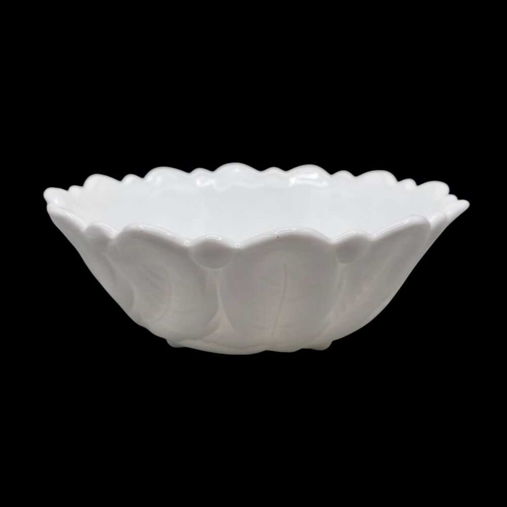 Indiana Glass Wild Rose Bowl Milk Glass Patterned Serving Bowl Vintage